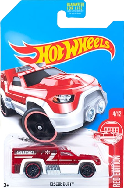 Hot Wheels 2017 - Collector # ---/365 - Red Edition 04/12 - Rescue Duty - Red / Emergency - Target Exclusive - USA Card