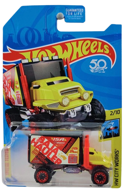 Hot Wheels 2017 - Collector # NONE - HW City Works 2/10 (HW Hot Trucks) - Baja Hauler - Yellow Cab / Black Box - KMart Exclusive - USA 50th Card
