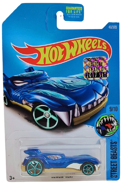 Hot Wheels 2017 - Collector # 046/365 - Street Beasts 9/10 - Howlin' Heat - Blue Body / Beige Base - USA Card with Factory Set Sticker