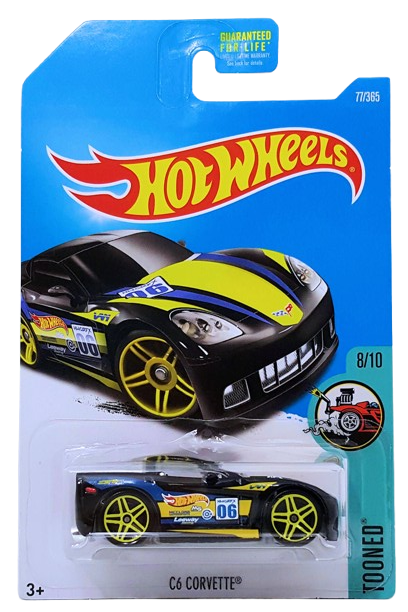 Hot Wheels 2017 - Collector # 077/365 - Tooned 8/10 - C6 Corvette - Black / #06 - USA Card