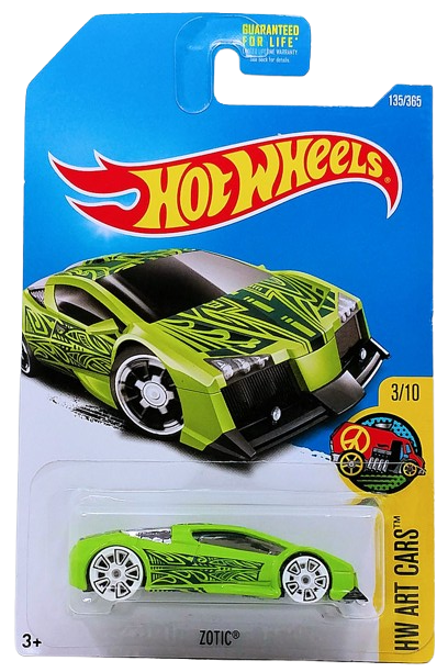 Hot Wheels 2017 - Collector # 135/385 - HW Art Cars 3/10 - Zotic - Bright Green - TRAP5 Wheels - USA Card