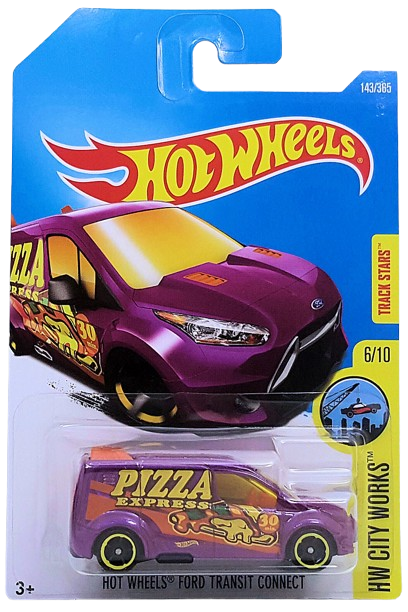 Hot Wheels 2017 - Collector # 143/365 - HW City Works 6/10 - Hot Wheels Ford Transit Connect - Purple / Pizza Express - International Card