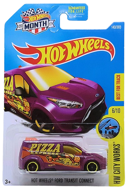 Hot Wheels 2017 - Collector # 143/365 - HW City Works 6/10 - Hot Wheels Ford Transit Connect - Purple / Pizza Express - USA 'Month' Card a Walmart Exclusive
