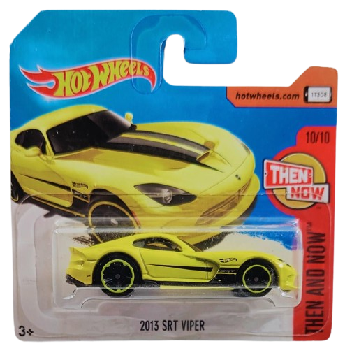 Hot Wheels 2017 - Collector # 099/365 - Then and Now 10/10 - 2013 SRT Viper - Yellow / Black Stripes - M5 Wheels - International Short Card