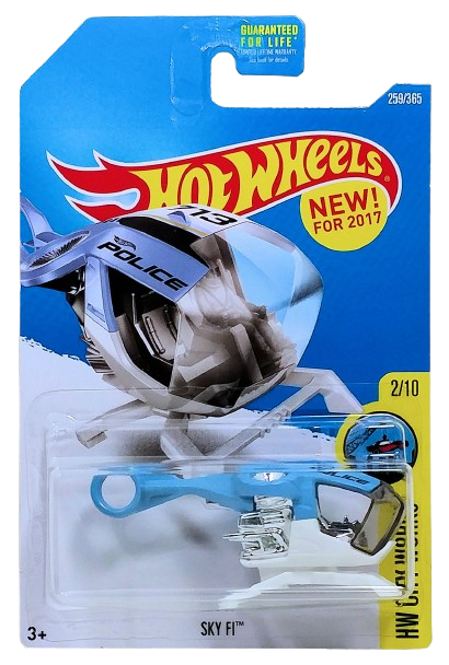 Hot Wheels 2017 / Collector # 259/365 - HW City Works 2/10 - New Models - Sky Fi (Helicopter) - Matte Blue / Police - USA Card