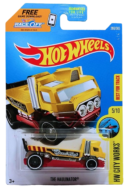 Hot Wheels 2017 - Collector # 260/365 - HW City Works 5/10 - The Haulinator - Yellow / Speed Shop - USA 'Race Off' Card