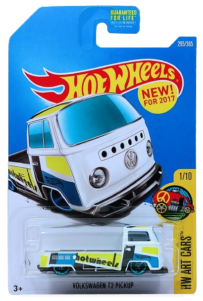 Hot Wheels 2017 - Collector # 295/365 - HW Art Cars 1/10 - New Models - Volkswagen T2 Pickup - White - USA Card