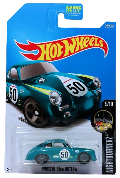 Hot Wheels 2017 - Collector # 325/365 - Nightburnerz 5/10 - Porsche 356A Outlaw - Teal / #50 - USA Card