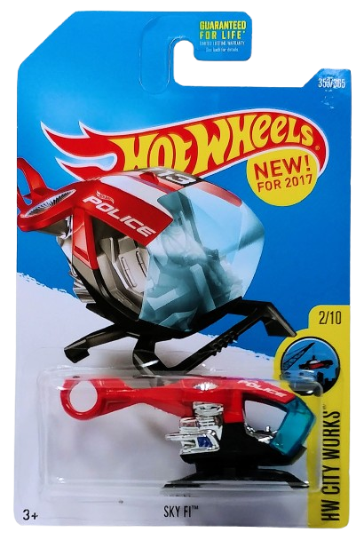 Hot Wheels 2017 / Collector # 353/365 - HW City Works 2/10 - New Models - Sky Fi (Helicopter) - Red / Police - USA Card