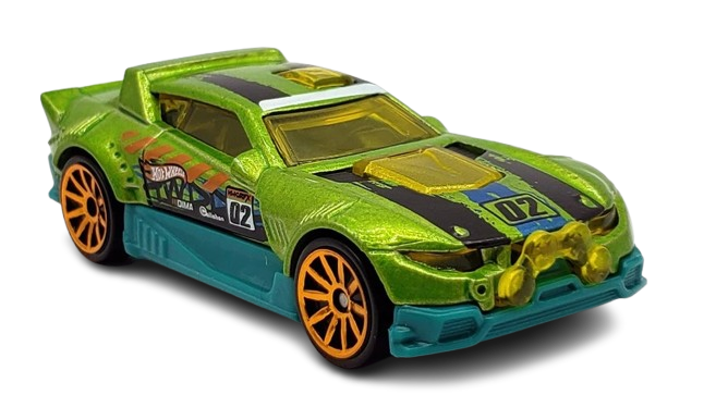 Hot Wheels 2018 - Collector # NONE - HW Daredevils 5/5 - Rally Cat - Green - USA 50th Card with Month Promo