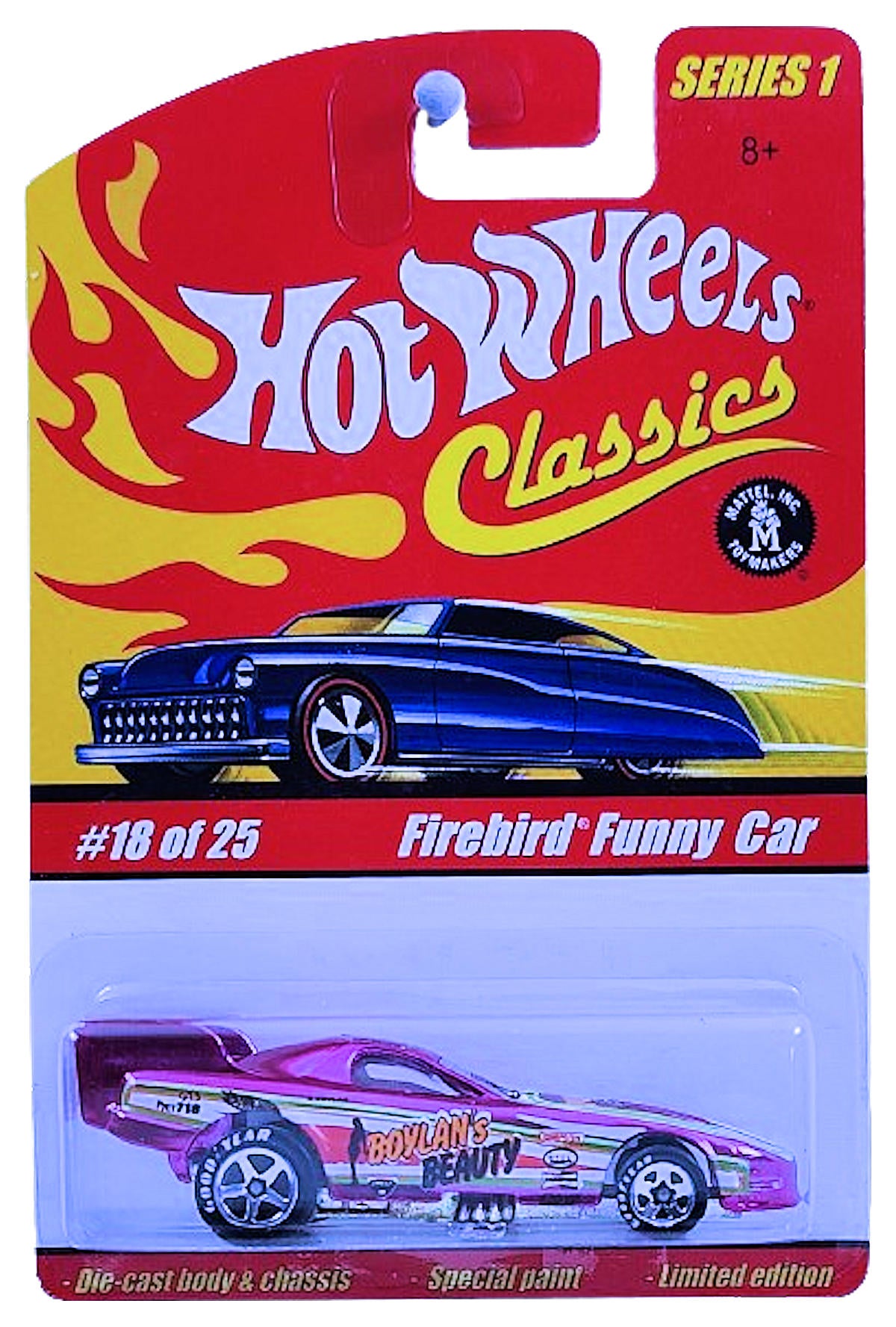 Hot Wheels 2005 - Classics Series 1 # 18/25 - Firebird Funny Car - Spectraflame Pink - 5 Spoke Wheels on Good Year Tires - Metal/Metal - Body Flips Up - Special Paint - Limited Edition