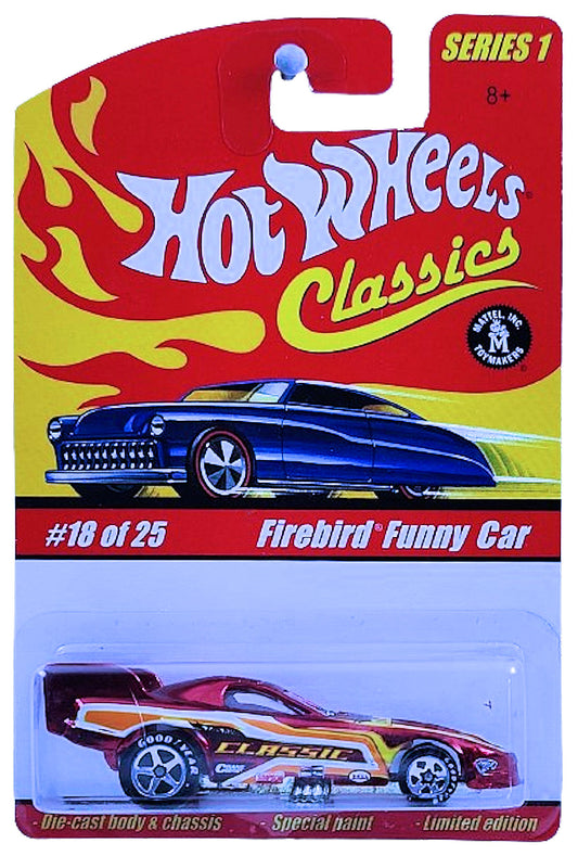 Hot Wheels 2005 - Classics Series 1 # 18/25 - Firebird Funny Car - Spectraflame Red - 5 Spoke Wheels on Good Year Tires - Metal/Metal - Body Flips Up - Special Paint - Limited Edition