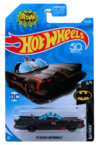 Hot Wheels 2018 - Collector # 163/365 - Batman Series 5/5 - TV Series Batmobile - Black Metalflake - Black M5 Wheeels - USA 50th Card