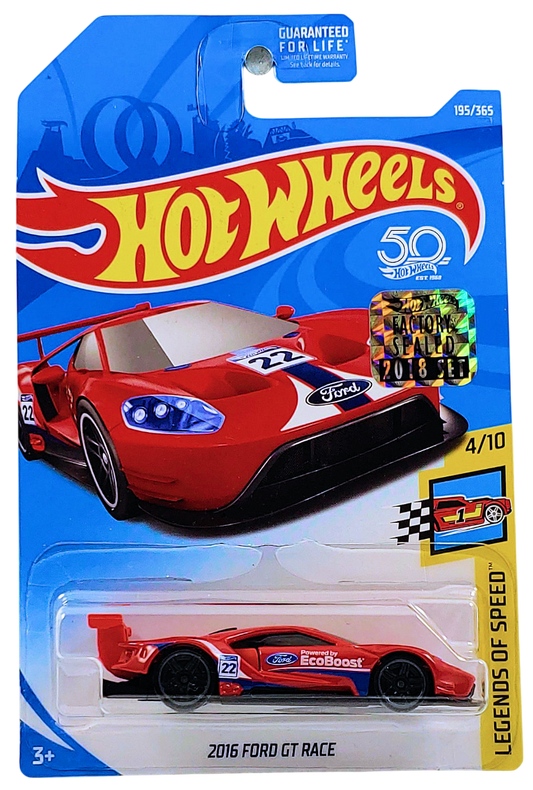 Hot Wheels 2018 - Collector # 195/365 - Legends of Speed 4/10 - 2016 Ford GT Race - Red / #22 - PR5 Wheels - USA Card with Factory Set Sticker