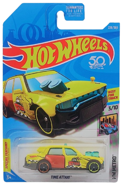Hot Wheels 2018 - Collector # 226/365 - HW Metro 3/10 - Time Attaxi - Yellow / 'Time Attaxi' - USA 50th Card