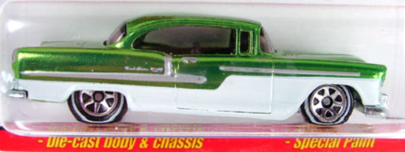 Hot Wheels 2006 - Classics Series 2 # 30/30 - 1955 Chevy - Spectraflame Green over White Enamel - 7 Spokes on White Walls - Metal/Metal - NEW Casting!