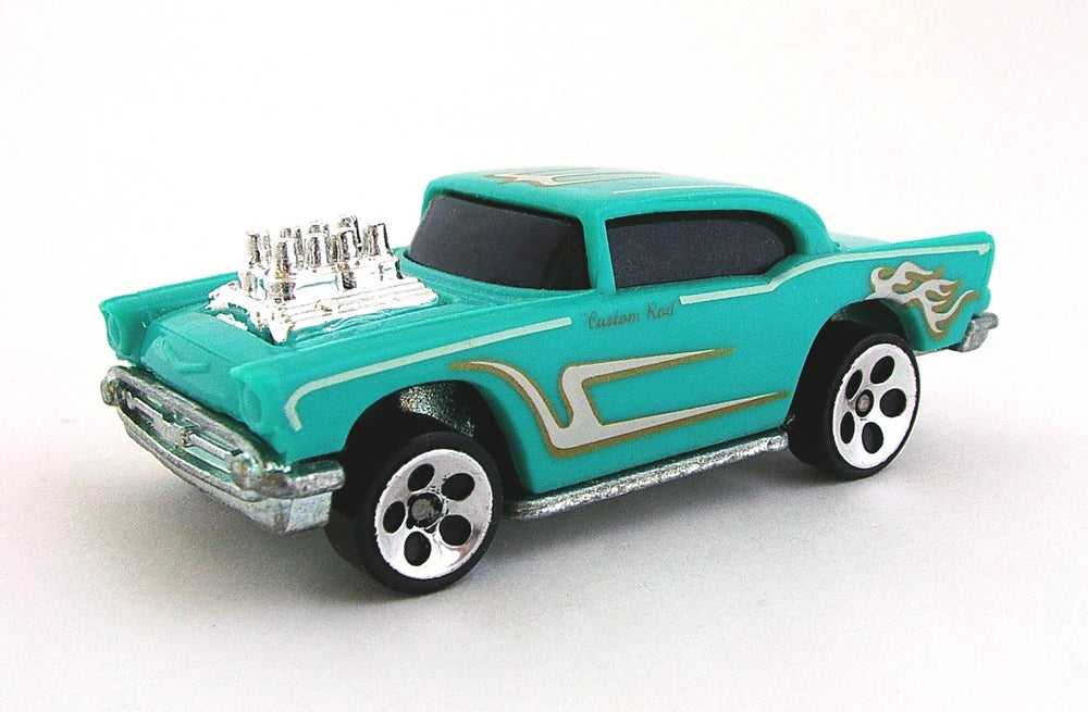 Hot Wheels 2000 Collector 105/250 '57 Chevy Turquoise Scallops Flames Dots USA 'Square' Card