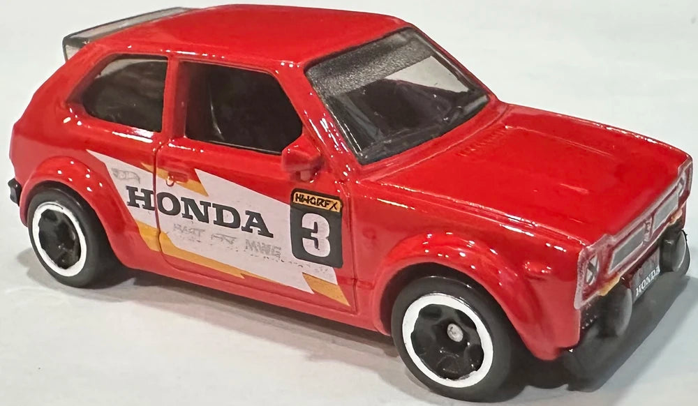 Hot Wheels 2025 - Collector # 231/250 - Then and Now 9/10 - '73 Honda Civic Custom - Red / #3 - USA Card