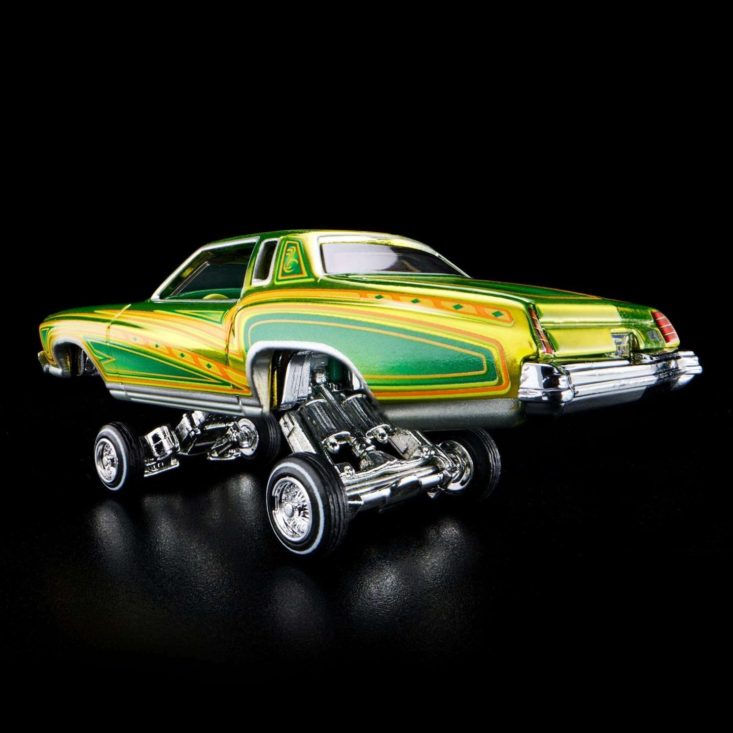 Hot Wheels 2023 - HWC/RLC Exclusive - 1975 Chevrolet Monte Carlo (Lowrider) - Spectraflame Antifreeze - Metal/Metal - Real Riders - Adjustable/Posable Suspension - Acrylic Display Case