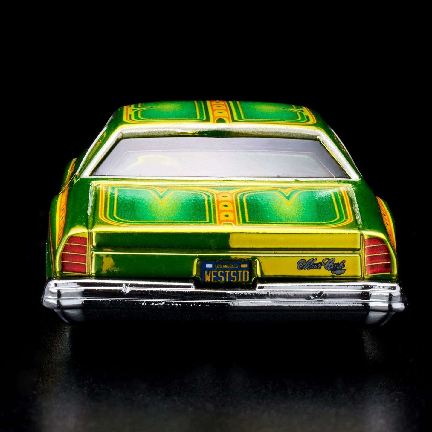Hot Wheels 2023 - HWC/RLC Exclusive - 1975 Chevrolet Monte Carlo (Lowrider) - Spectraflame Antifreeze - Metal/Metal - Real Riders - Adjustable/Posable Suspension - Acrylic Display Case