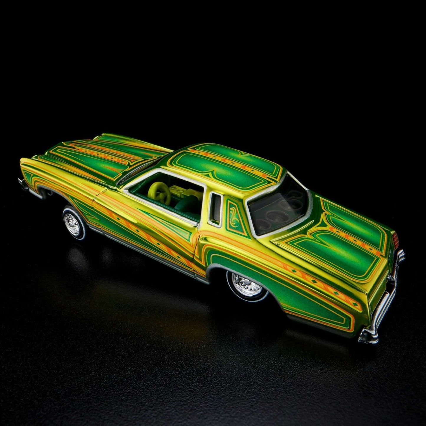 Hot Wheels 2023 - HWC/RLC Exclusive - 1975 Chevrolet Monte Carlo (Lowrider) - Spectraflame Antifreeze - Metal/Metal - Real Riders - Adjustable/Posable Suspension - Acrylic Display Case