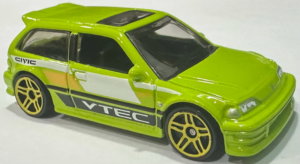 Hot Wheels 2025 - Collector # 028/250 - HW: '70s vs '90s 1/10 - '90 Honda Civic EF - Neon Green / VTEC - USA Card