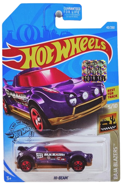 Hot Wheels 2019 - Collector # 042/250 - Baja Blazers 5/10 - Hi-Beam - Purple - USA Card with Factory Set Sticker