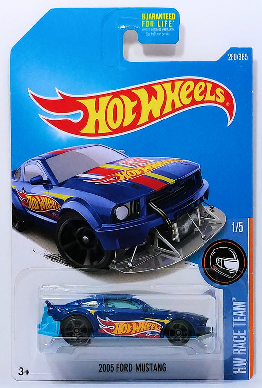 Hot Wheels 2017 - Collector # 280/365 - HW Race Team 1/5 - 2005 Ford Mustang - Blue Metalflake - USA Card