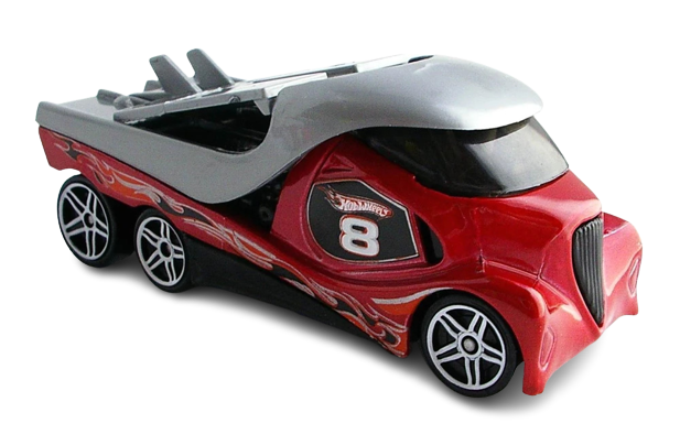 Hot Wheels 2009 - Collector # 073/190 - Hot Wheel's Racing 07/10 - Cabin' Fever - Red - '8' / Black & Sliver Flames - Target Exclusive - USA Card / Snowflake / Blue Truck