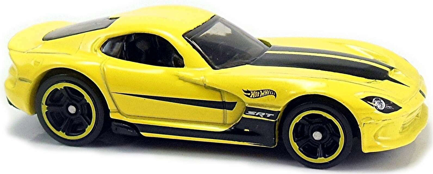 Hot Wheels 2017 - Collector # 099/365 - Then and Now 10/10 - 2013 SRT Viper - Yellow / Black Stripes - M5 Wheels - International Short Card