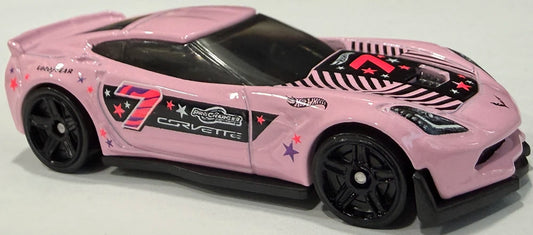 Hot Wheels 2026 - Collector # 113/250 - Nightspeed 9/10 - Corvette C7 Z06 - Pink / #7 - Black PR5 Wheels - USA '2026' Card