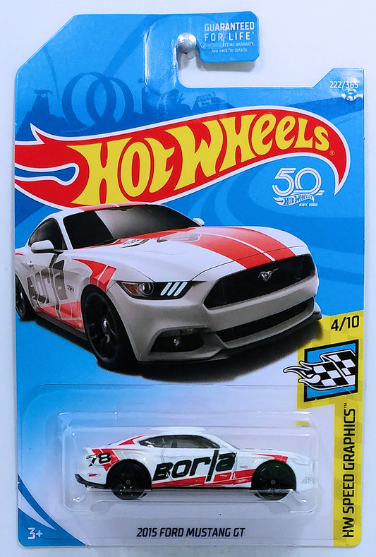 Hot Wheels 2018 - Collector # 222/250 - HW Speed Graphics 4/10 - 2015 Ford Mustang GT - White / #78 / Borla - USA 50th Card