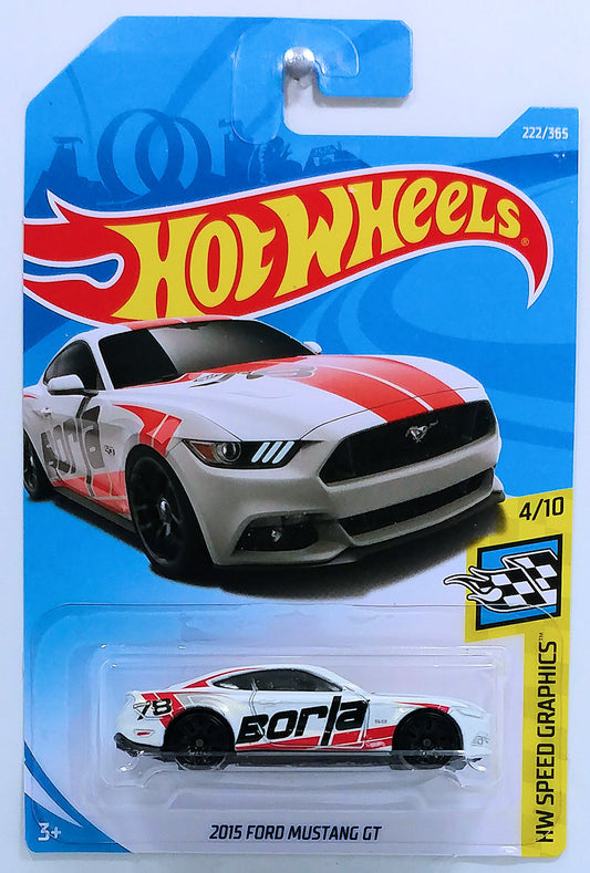 Hot Wheels 2018 - Collector # 222/250 - HW Speed Graphics 4/10 - 2015 Ford Mustang GT - White / #78 / Borla - International Card