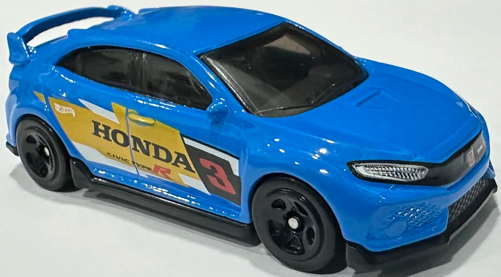 Hot Wheels 2025 - Collector # 123/250 - Then and Now 3/10 - 2018 Honda Civic Type R - Blue / #3 - USA Card