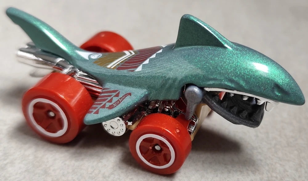 Hot Wheels 2025 - Collector # 229/250 - Experimotors 10/10 - Treasure Hunts - Shark Bite - Metallic Green / Circle Flame Logo on it's back - USA Card