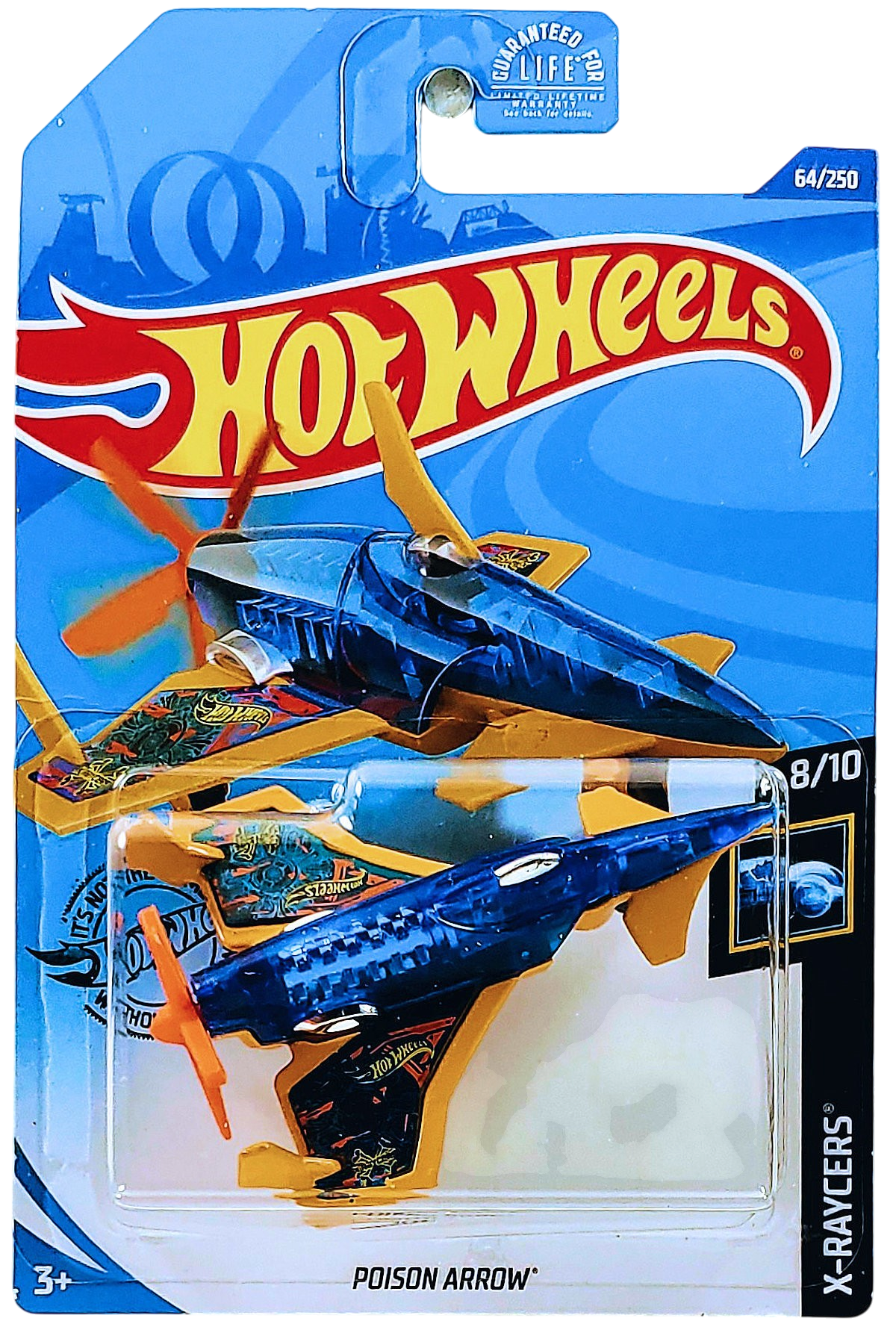 Hot Wheels 2020 - Collector # 064/250 - X-Raycers 8/10 - Poison Arrow - Transparent Blue &amp; Yellow - USA Card