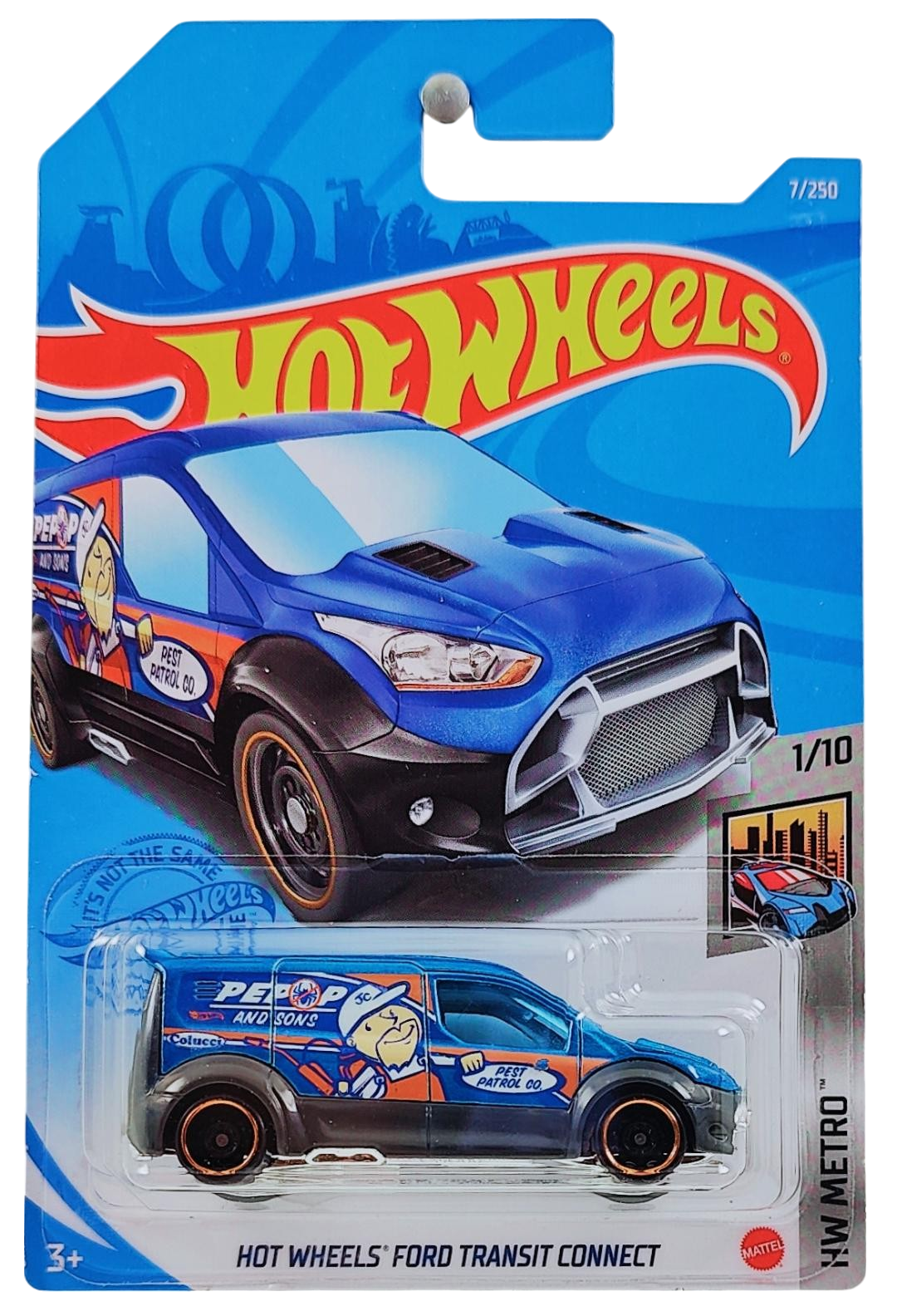 Hot Wheels 2021 - Collector # 007/250 - HW Metro 1/10 - Hot Wheels Ford Transit Connect - Blue / Pest Control - International Card