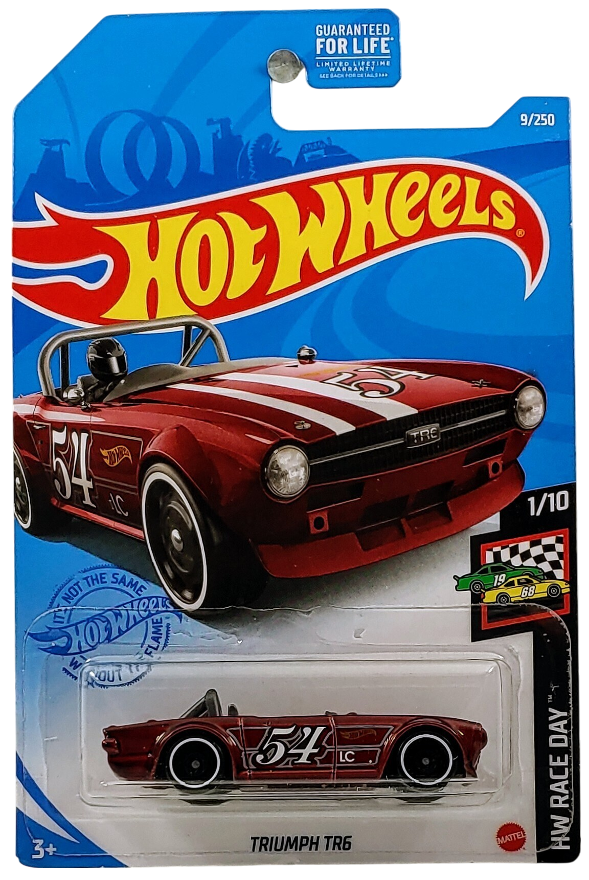 Hot Wheels 2021 - Collector # 009/250 - HW Race Day 1/10 - Triumph TR6 - Metallic Red / #54 - USA Card