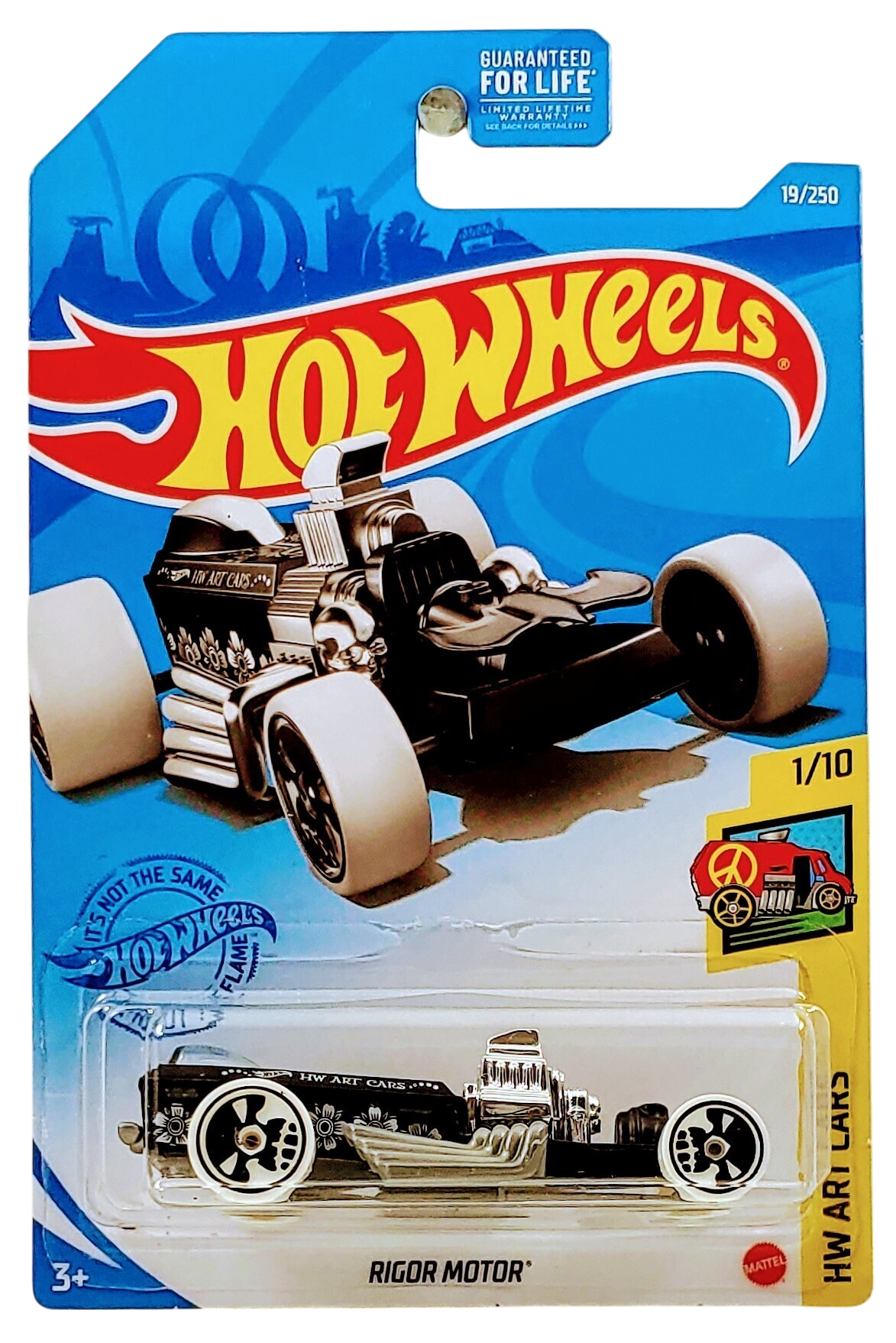 Hot Wheels 2021 - Collector # 019/250 - HW Art Cars 01/10 - Rigor Motor - Matte Black - Gray Base & Exhaust - White Tires on Black Skull Wheels - USA Card