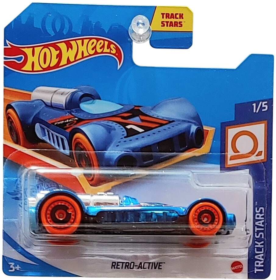 Hot Wheels 2021 - Collector # 029/250 - Track Stars 1/5 - Retro-Active - Blue - Intermational Short Card