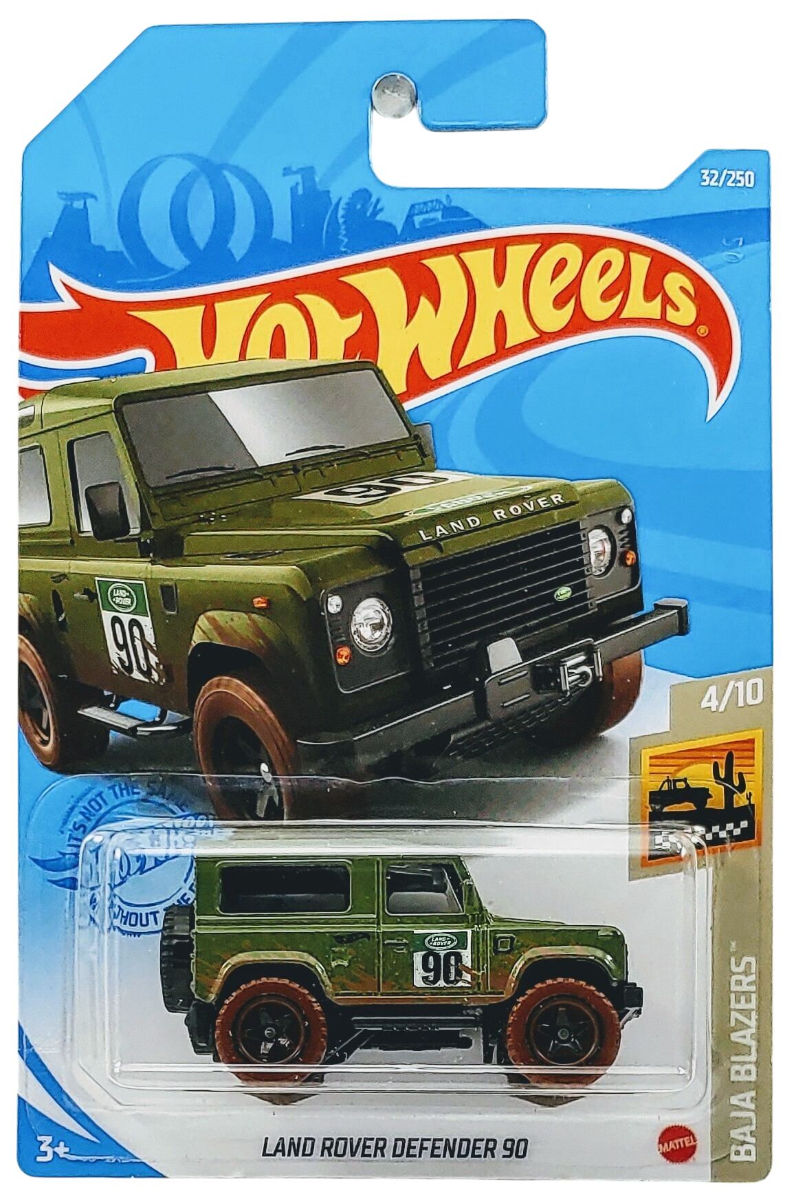 Hot Wheels 2021 - Collector # 032/250 - Baja Blazers 4/10 - Land Rover Defender 90 - Dark Olive Green - International Card