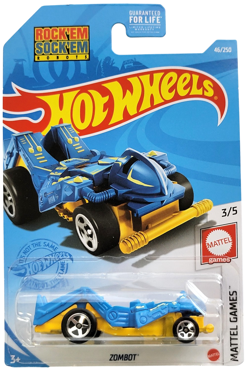 Hot Wheels 2021 - Collector # 046/250 - Mattel Games 3/5 - Zombot - Blue / Rock'em Sock'em Robots - USA Card