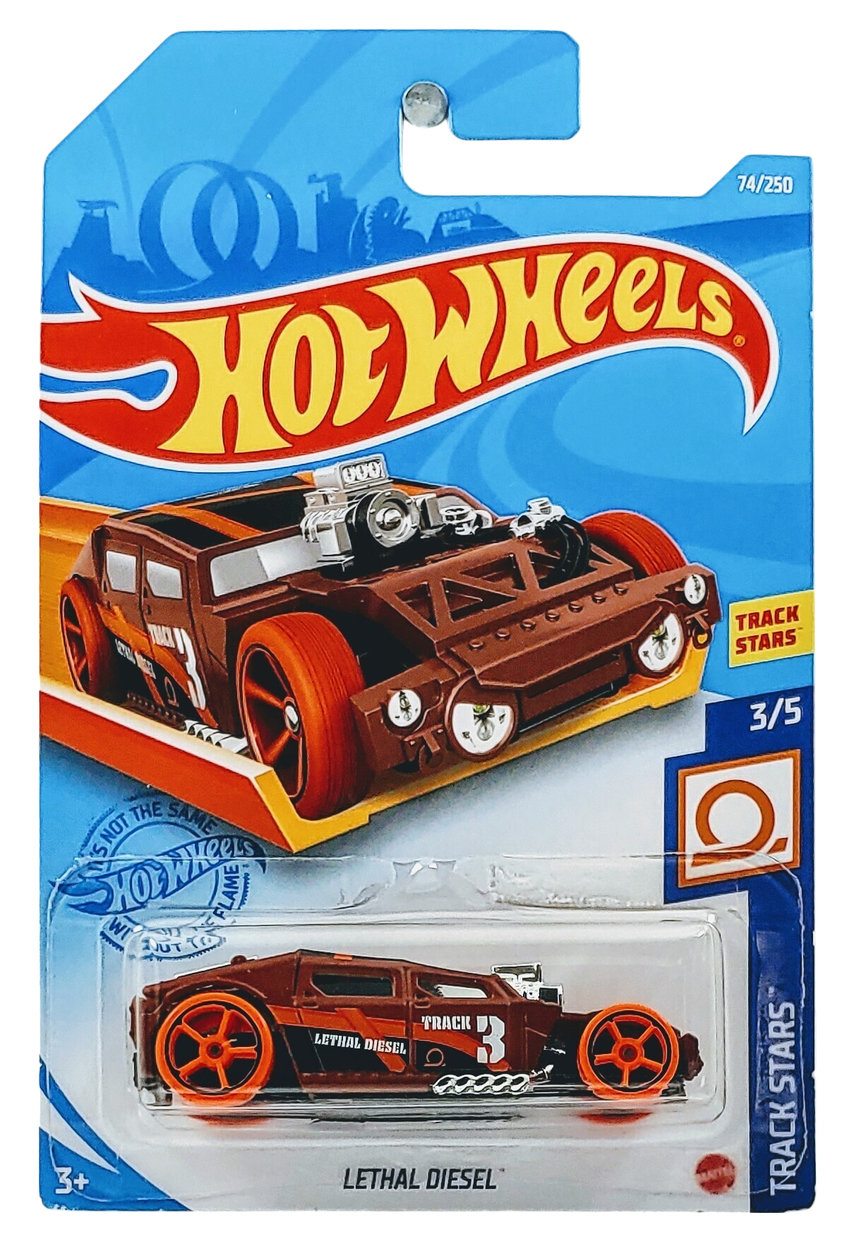 Hot Wheels 2021 - Collector # 074/250 - Track Stars 3/5 - Lethal Diesel - Flat Brown - Orange Tire / Black Lip OH5SP Wheels - Chrome Windows - Black Plastic Base - International Card