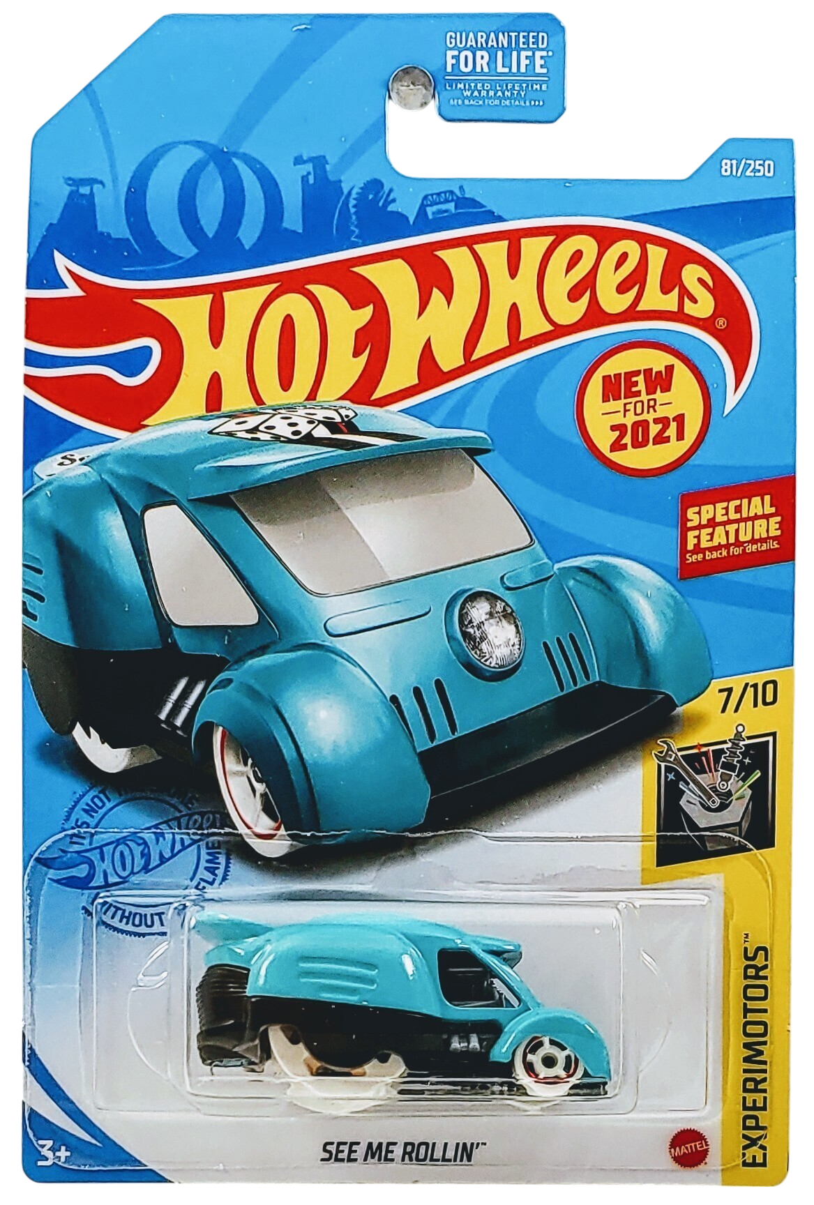 Hot Wheels 2021 - Collector # 081/250 - Experimotors 7/10 - New Models - See Me Rollin' - Cyan - USA Card