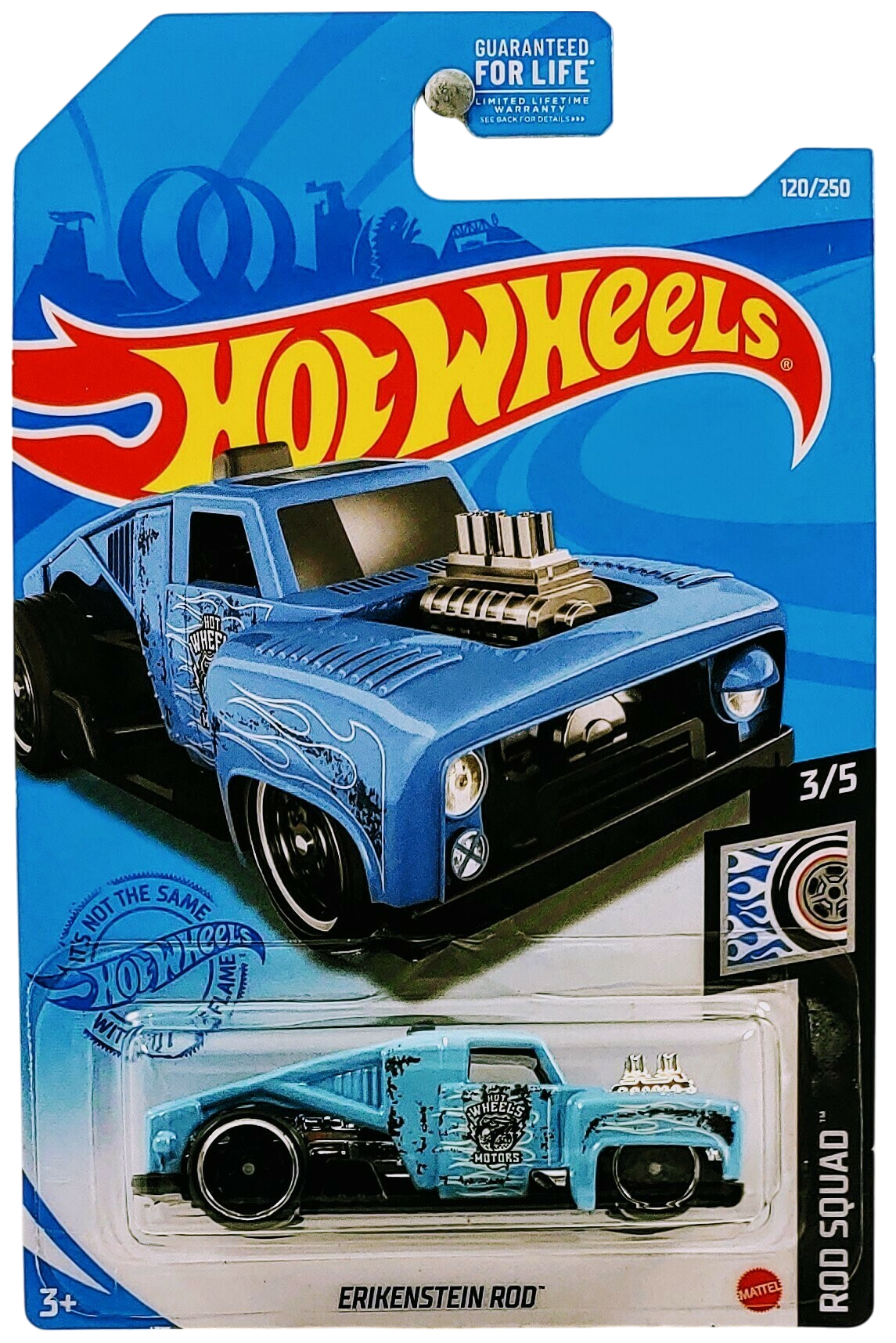 Hot Wheels 2021 - Collector # 120/250 - Rod Squad 3/5 - Erikenstein Rod - Ice Blue / Flames - DD8 Wheels - USA Card