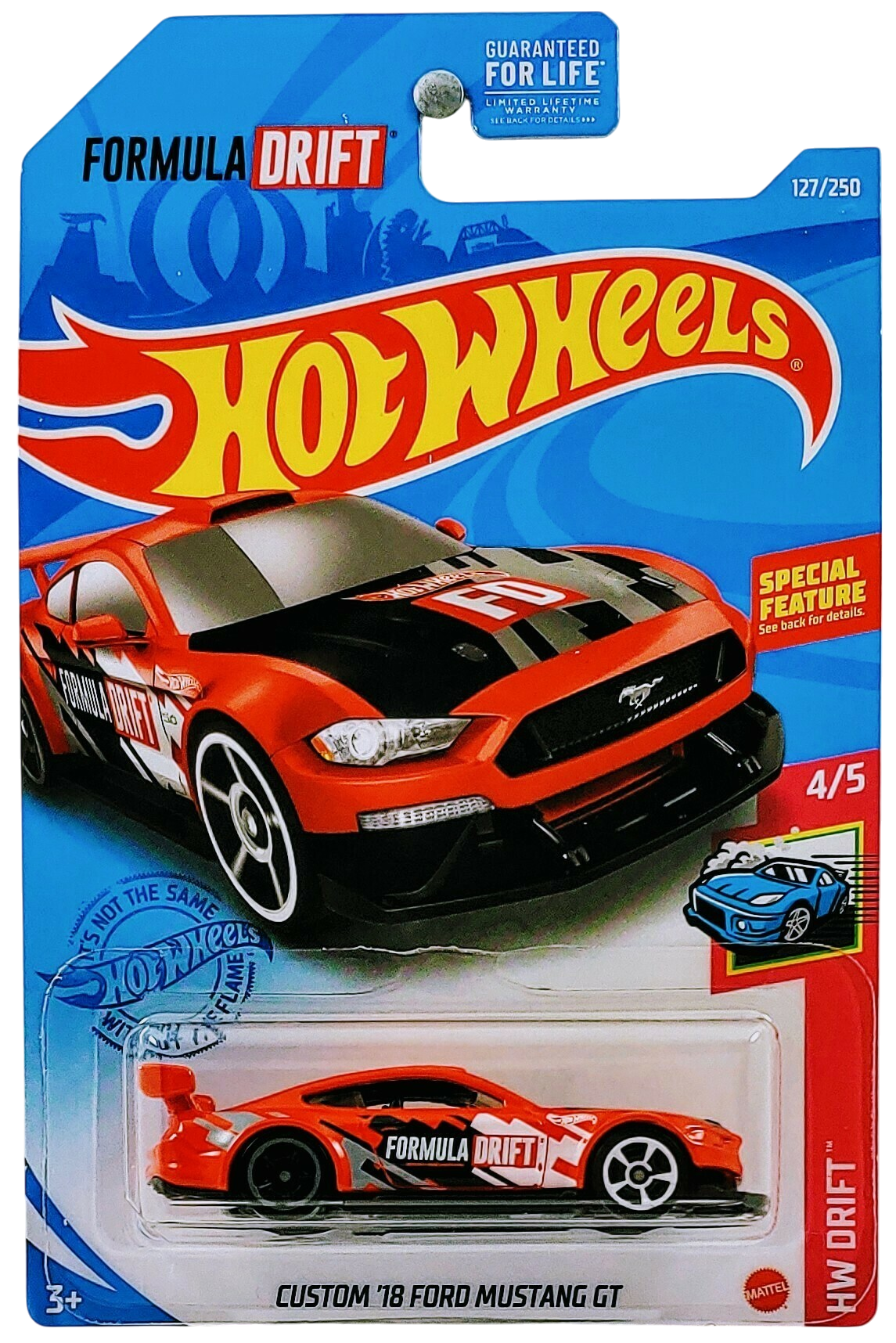 Hot Wheels 2021 - Collector # 127/250 - HW Drift 4/5 - Custom '18 Ford Mustang GT - Red / Formula DRIFT - USA Card