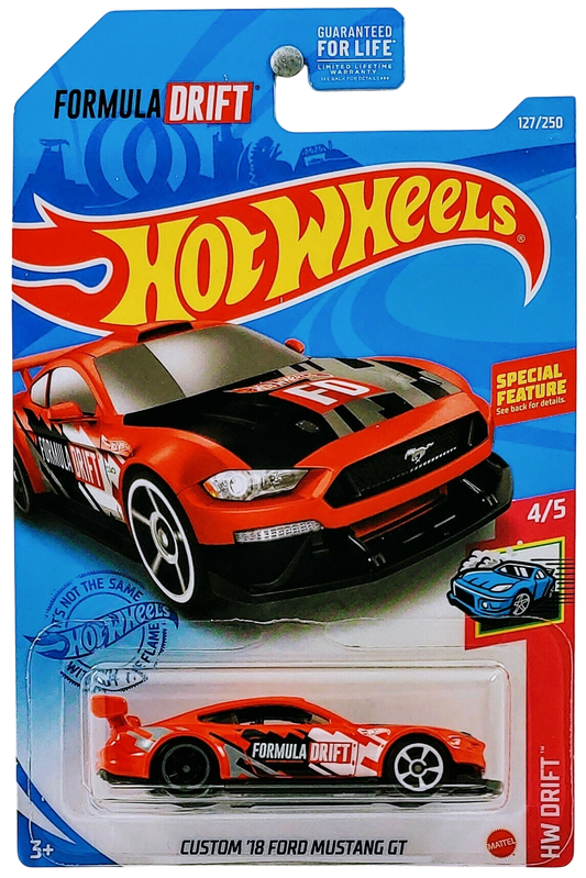 Hot Wheels 2021 - Collector # 127/250 - HW Drift 4/5 - Custom '18 Ford Mustang GT - Red / Formula DRIFT - USA Card