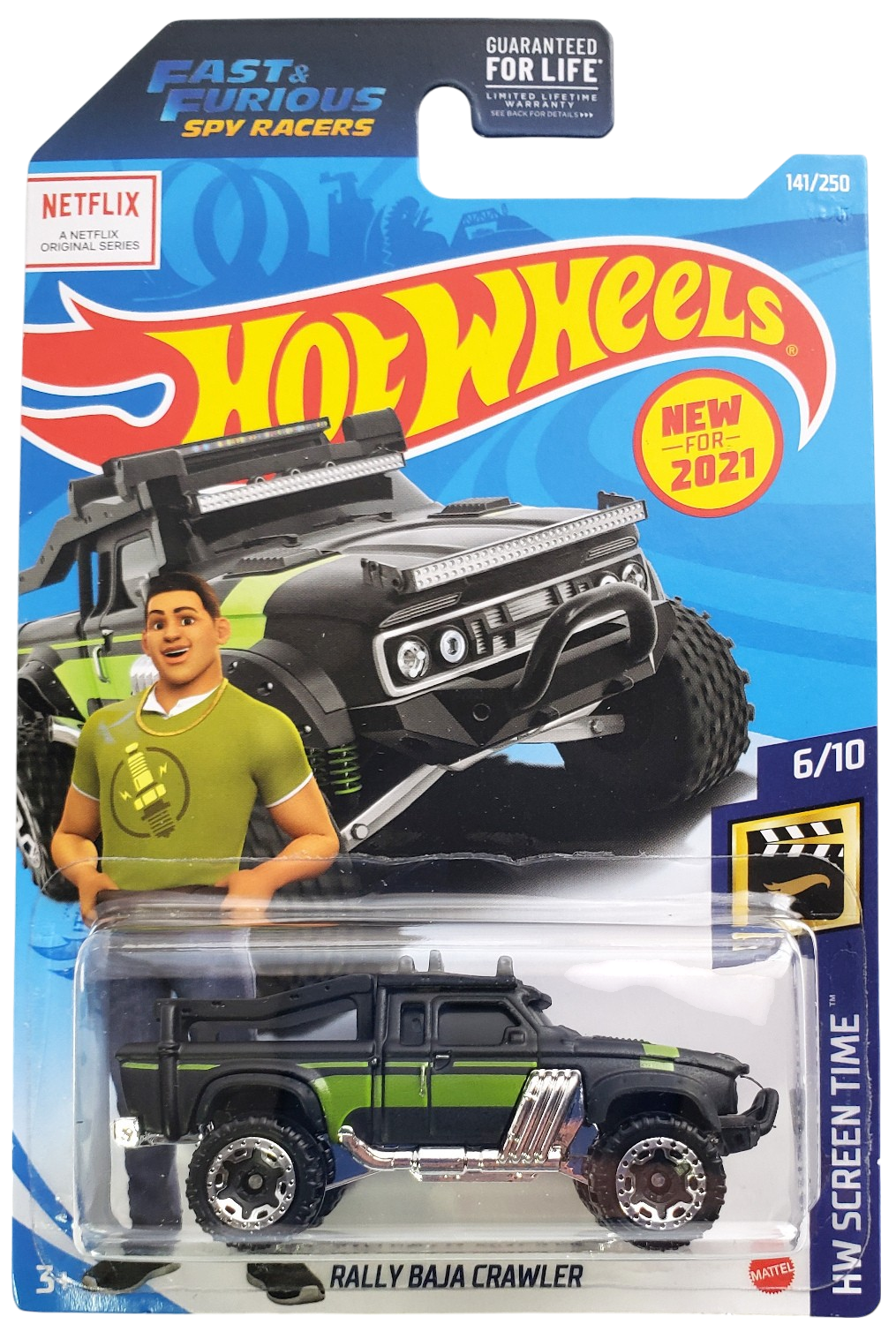 Hot Wheels 2021 - Collector # 141/250 - HW Screen Time 6/10 - New Models - Rally Baja Crawler - Flat Black / Black Bed, Fenders &amp; Windows - BLOR Wheels - USA 'Fast &amp; Furious Spy Racers' Card