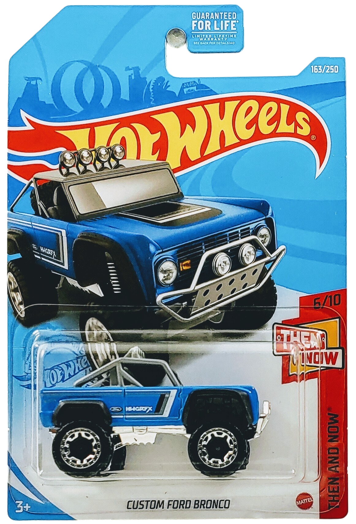 Hot Wheels 2021 - Collector # 163/250 - Then And Now # 6/10 - Custom Ford Bronco - Blue - BLOR Wheels - Black Interior - Chrome Plastic Base - USA Card
