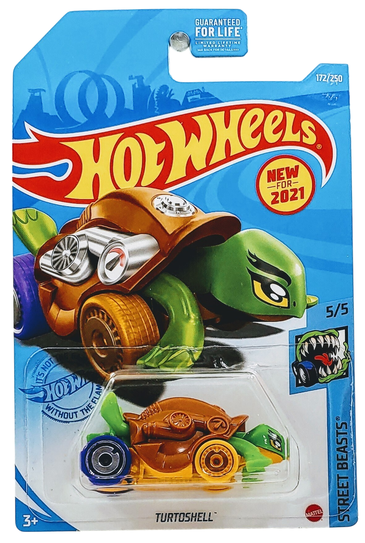 Hot Wheels 2021 - Collector # 172/250 - Street Beasts 5/5 - New Models - Turtoshell - Brown / Green / Yellow - USA Card